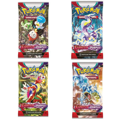 Pokémon Sammelkartenspiel - 4 x Booster Packung Karmesin & Purpur