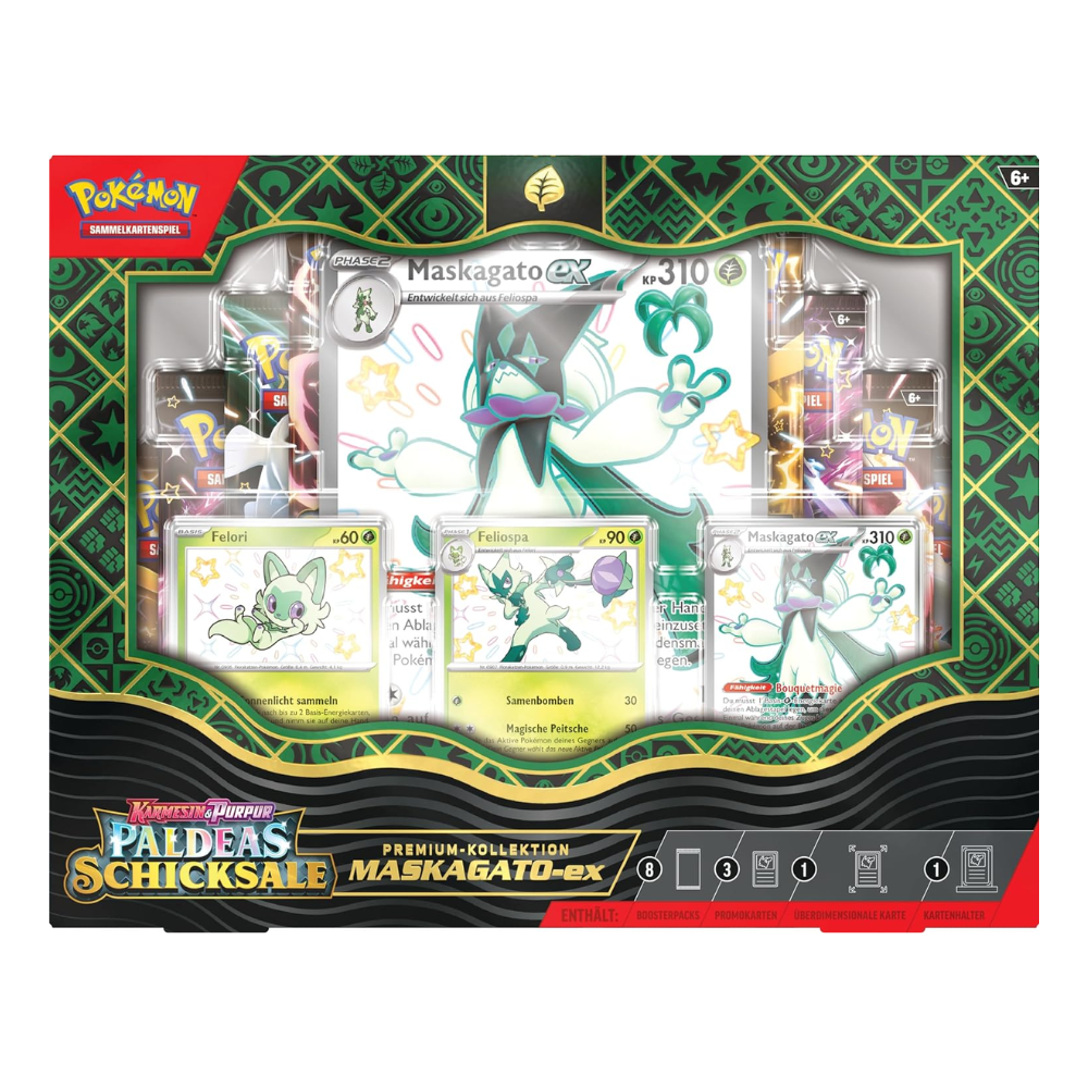 Pokemon Sammelkartenspiel Karmesin und Purpur Paldeas Schicksale Premium Kollektion Maskagato-ex deutsch