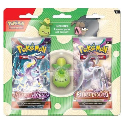 Pokémon Scarlet & Violet 2 Boosterpacks mit Radiergummi Olini englisch