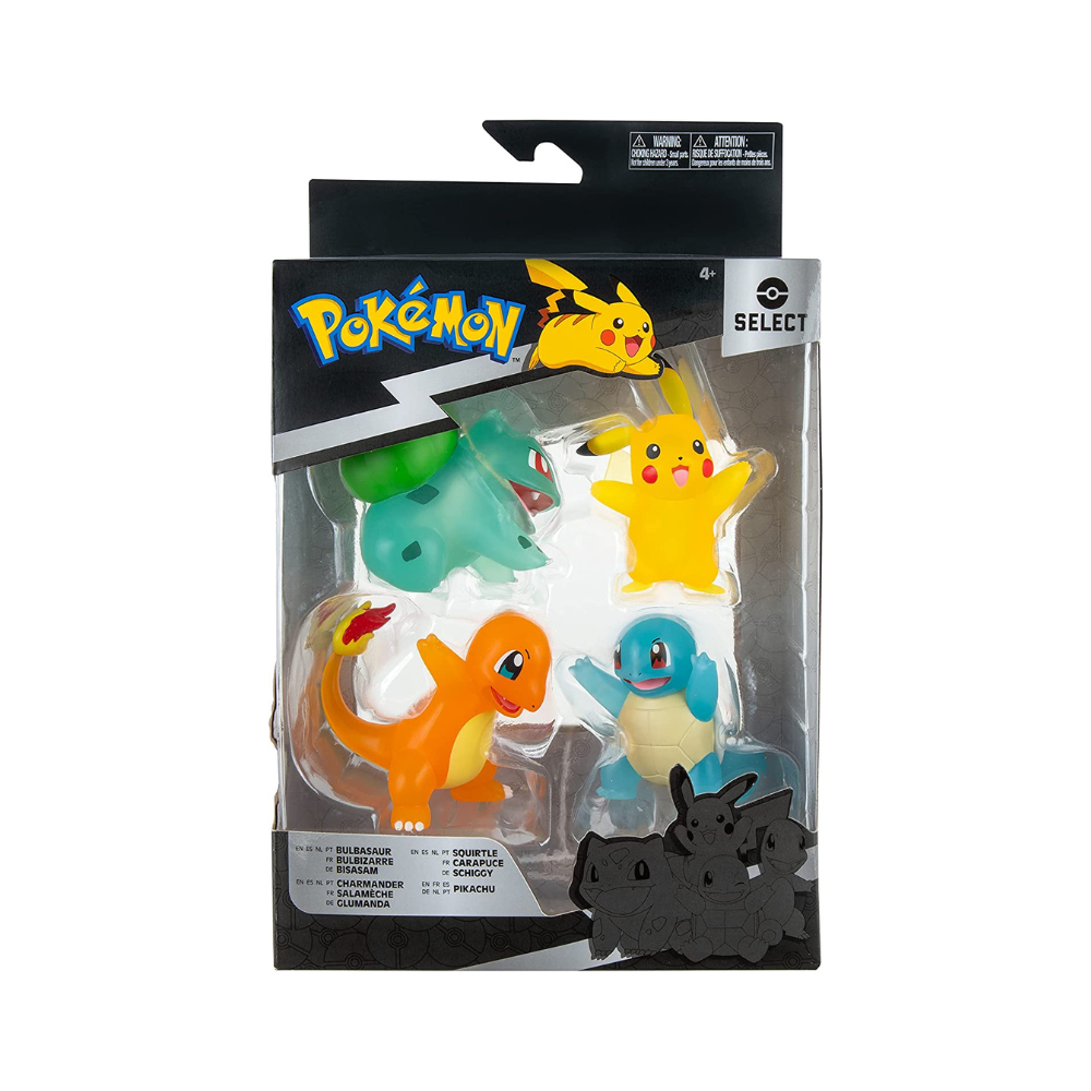 Jazwares Pokémon: Select Battle Fiuren - 4er Pack mit Bisasam, Pikachu, Glumanda und Schiggy