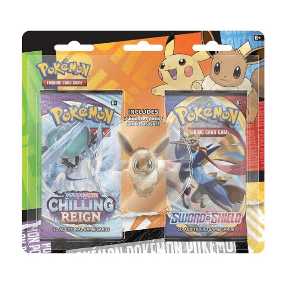 Pokémon "EVOLI" Radiergummi mit 2 Booster-Packungen - englisch