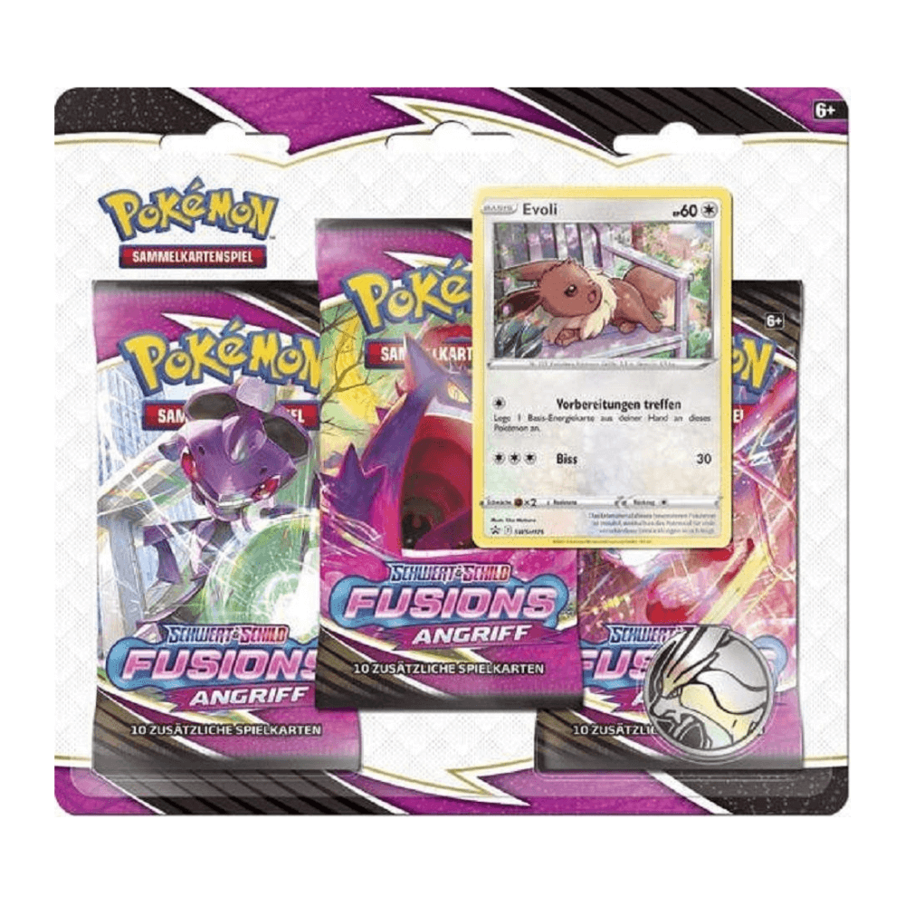 Pokémon Schwert & Schild: Fusionsangriff 3 Booster Blister Pack "EVOLI" - deutsch